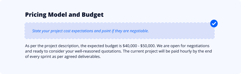 RFP pricing and budget description